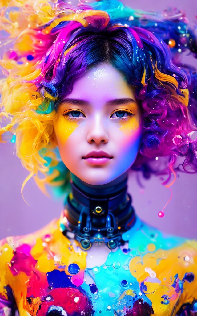 Default Colorful beautiful robot woman a woman 18years old messy hair 0