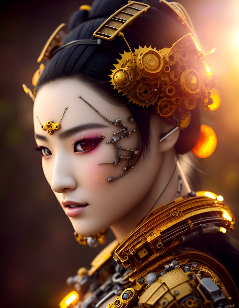 Default side profile Robot Acidpunk Japanese cyborg geisha golden hou 3 0a32906a 70fe 469e 865b 057a1493a62e 1