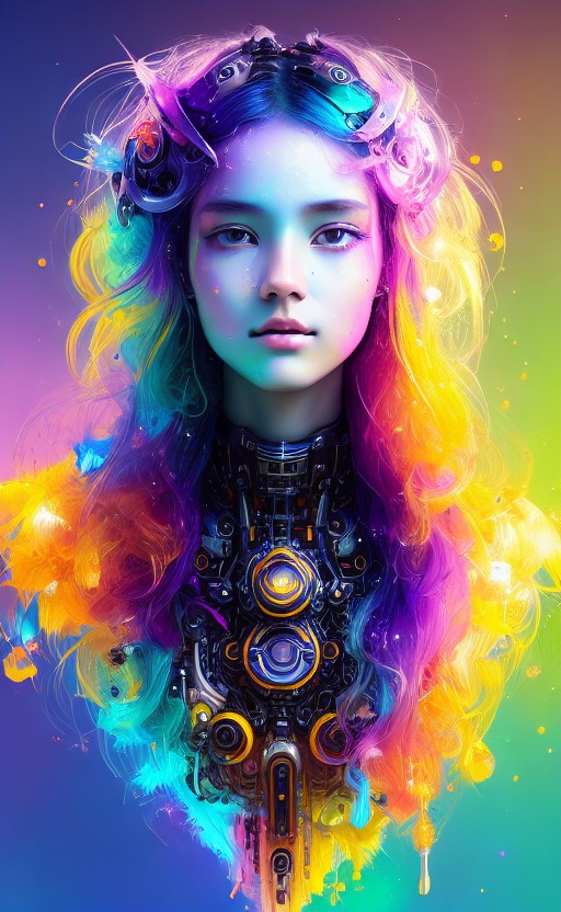 RPG 40 Colorful beautiful cyborg woman a woman 18years old mes 2