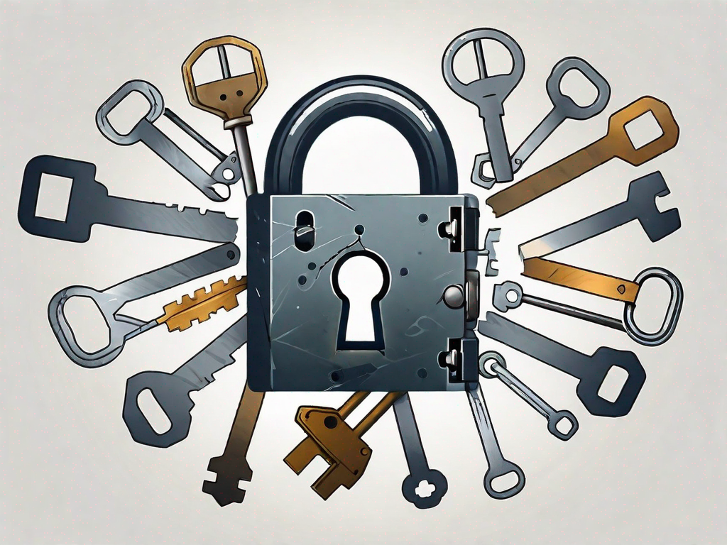 A symbolic padlock being unlocked by a key made of various professional tools