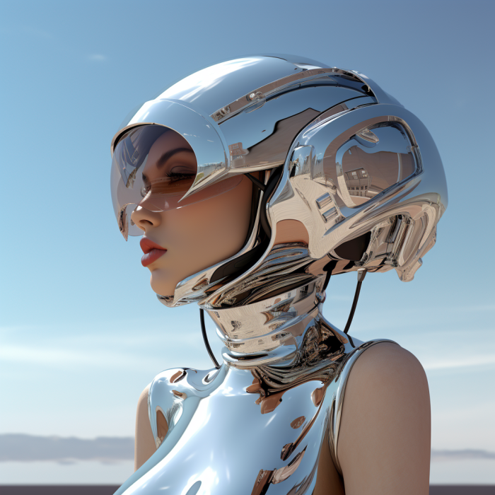 mosca23. Futuristic fashion model chrome helmet in the style of 44533fba 02be 4dfc 8cfe 52a45ae6a4ed